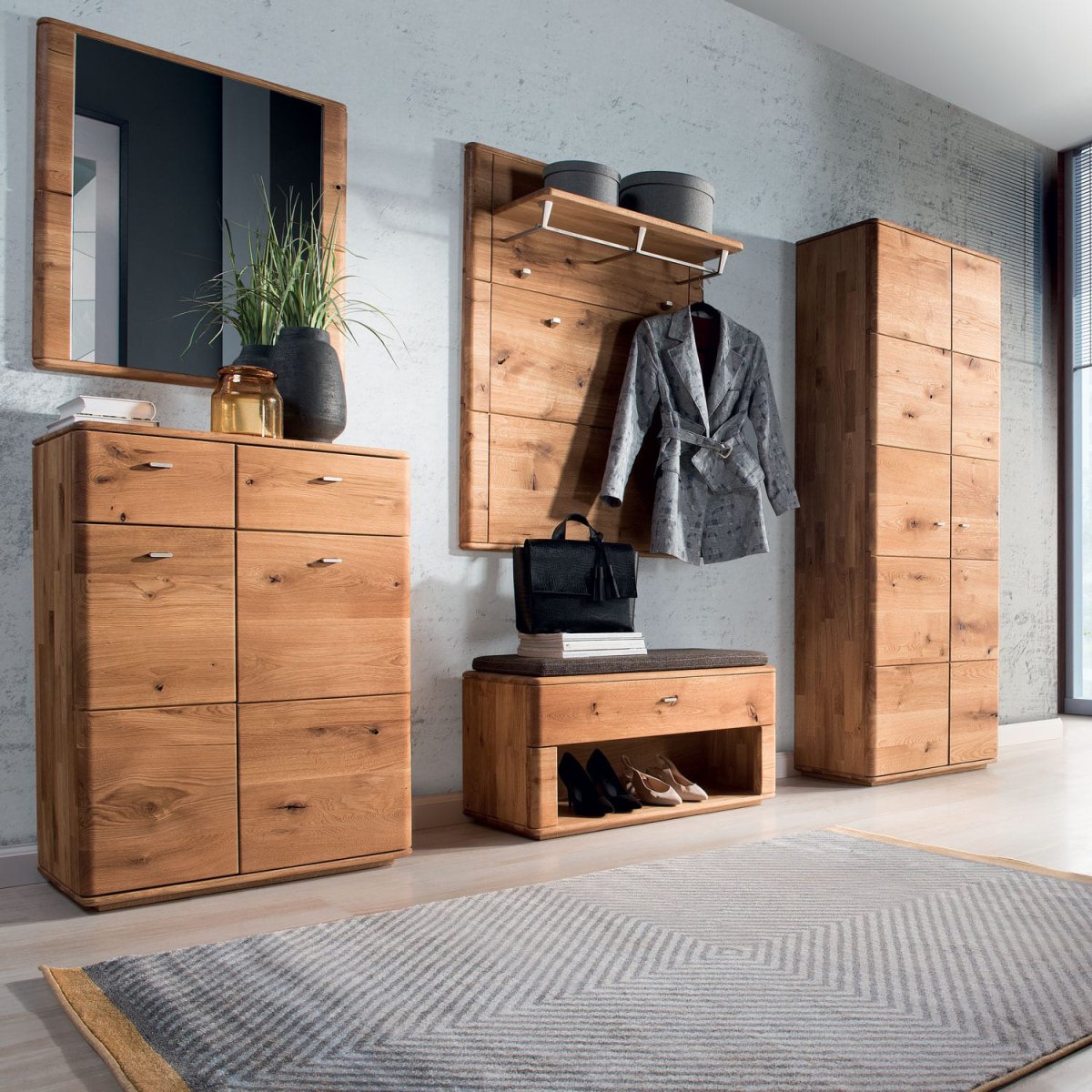 Wandgarderobe aus Massivholz mit Ablage und Haken MASERI