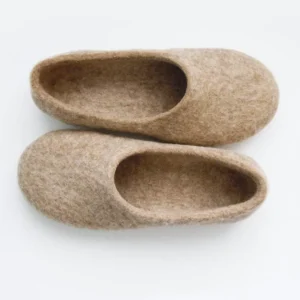 Natural Light Brown Felted Slippers - Eco-Friendly