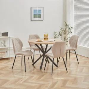 DEYARNA HOME Essgruppe Tisch Stühle, Esstisch, 100 * 100 * 76.5 cm Helle Holzfarbe, 4 Stühle & Tisch für Küche, Khaki/Helle Holzfarbe