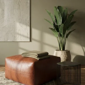 Pouf Tenna 60 × 60 × 45 cm - Echtleder Braun