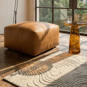 Pouf Tenna 75 × 75 × 45 cm - Echtleder Cognacbraun